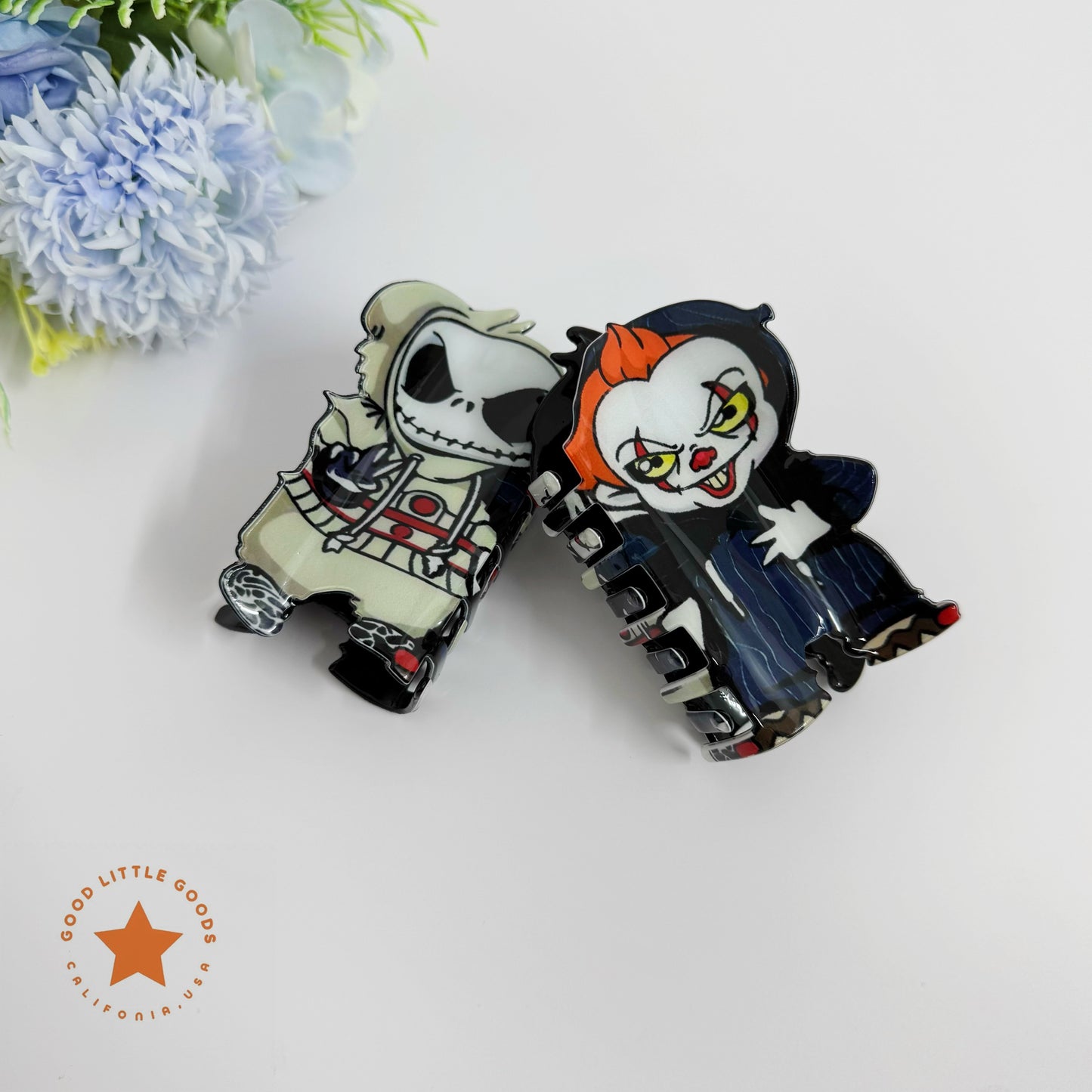 Jack Skellington + pennywise Fun Horror Character Double-Sided Plastic Claw Hair Clips