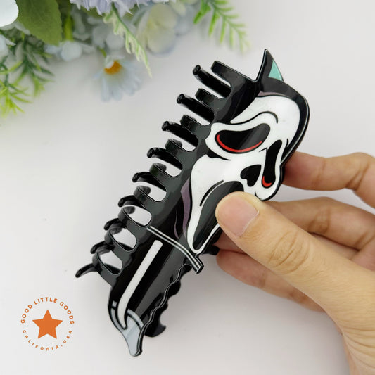 Ghost Face Knife Fun Horror Character Double-Sided Plastic Claw Hair Clips