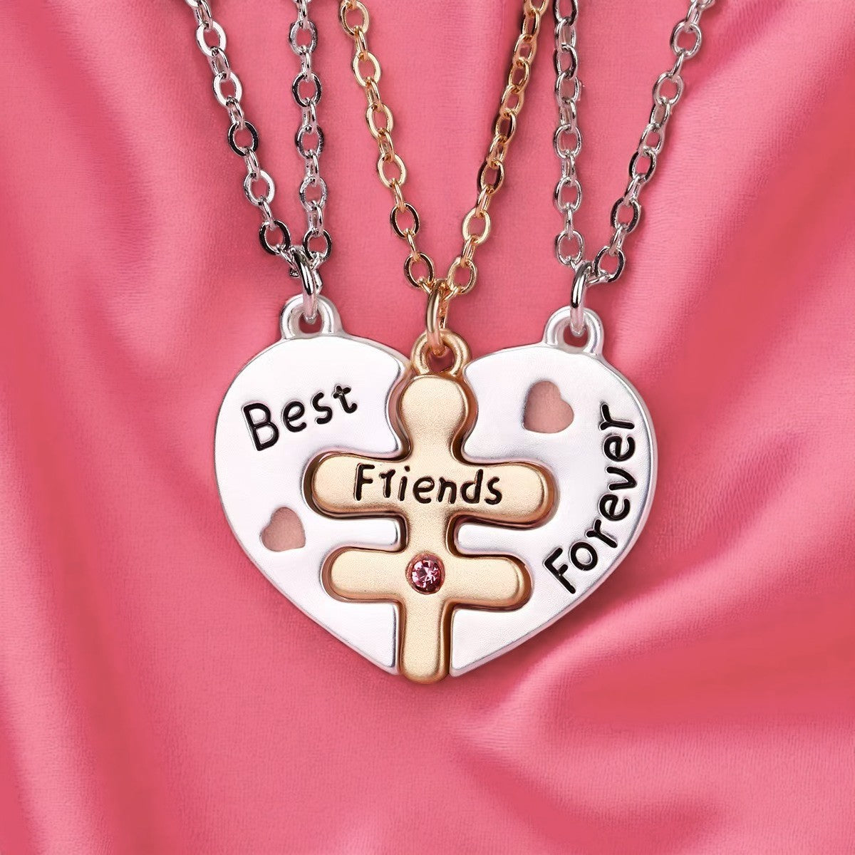 Best Friends Forever Puzzle Heart Necklace for 3