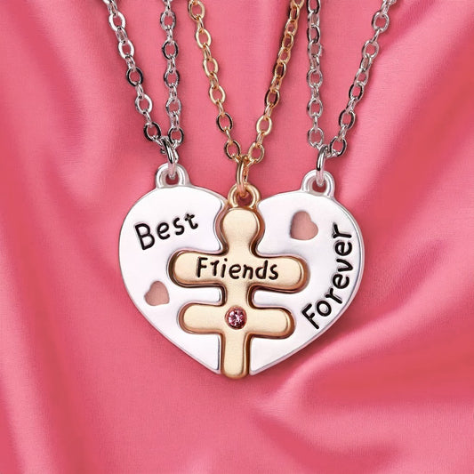 Best Friends Forever Puzzle Heart Necklace for 3