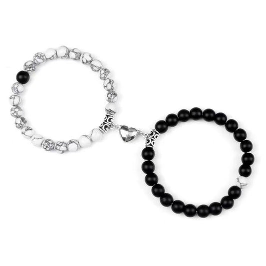 Natural Beads BFF Heart Bracelet