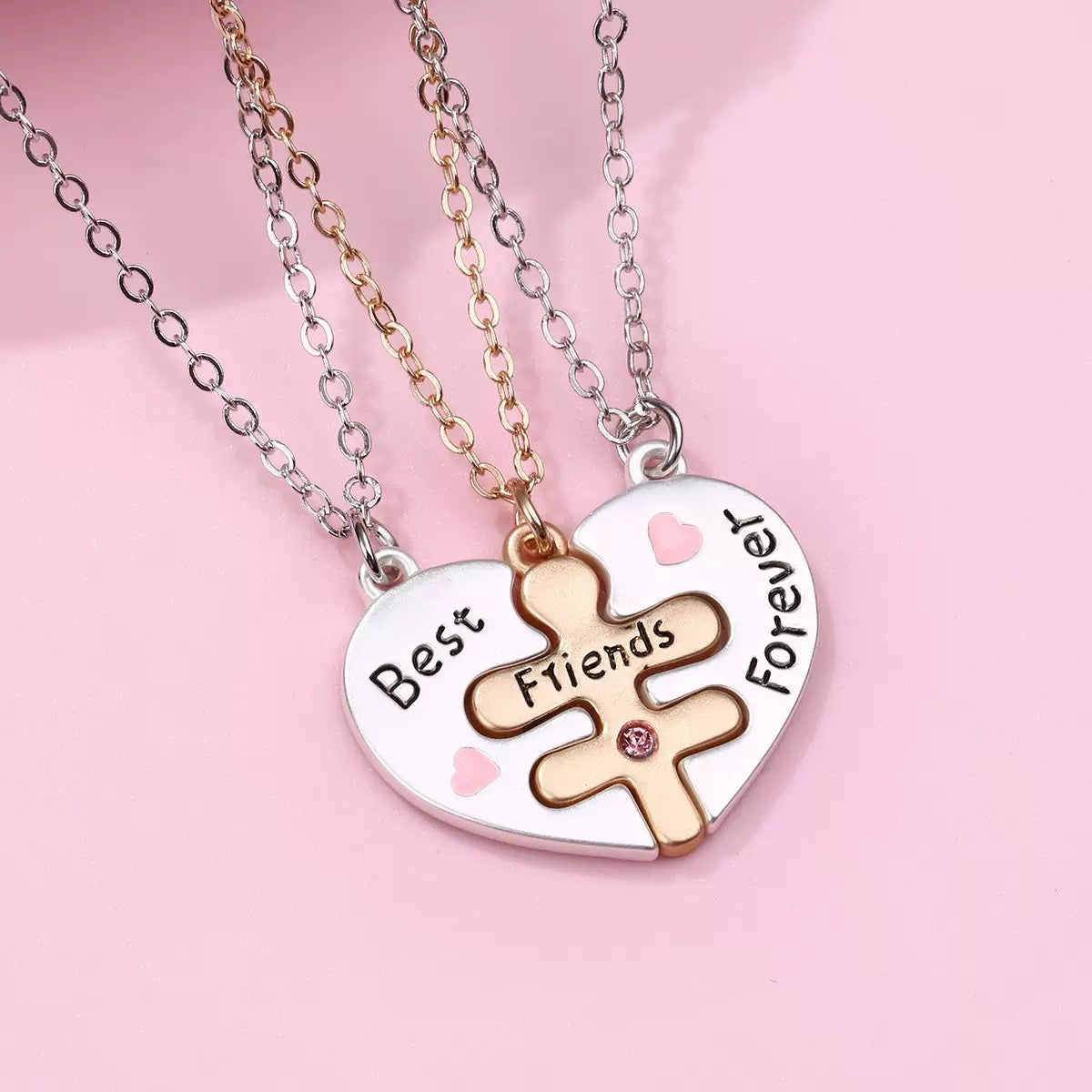 Best Friends Forever Puzzle Heart Necklace for 3