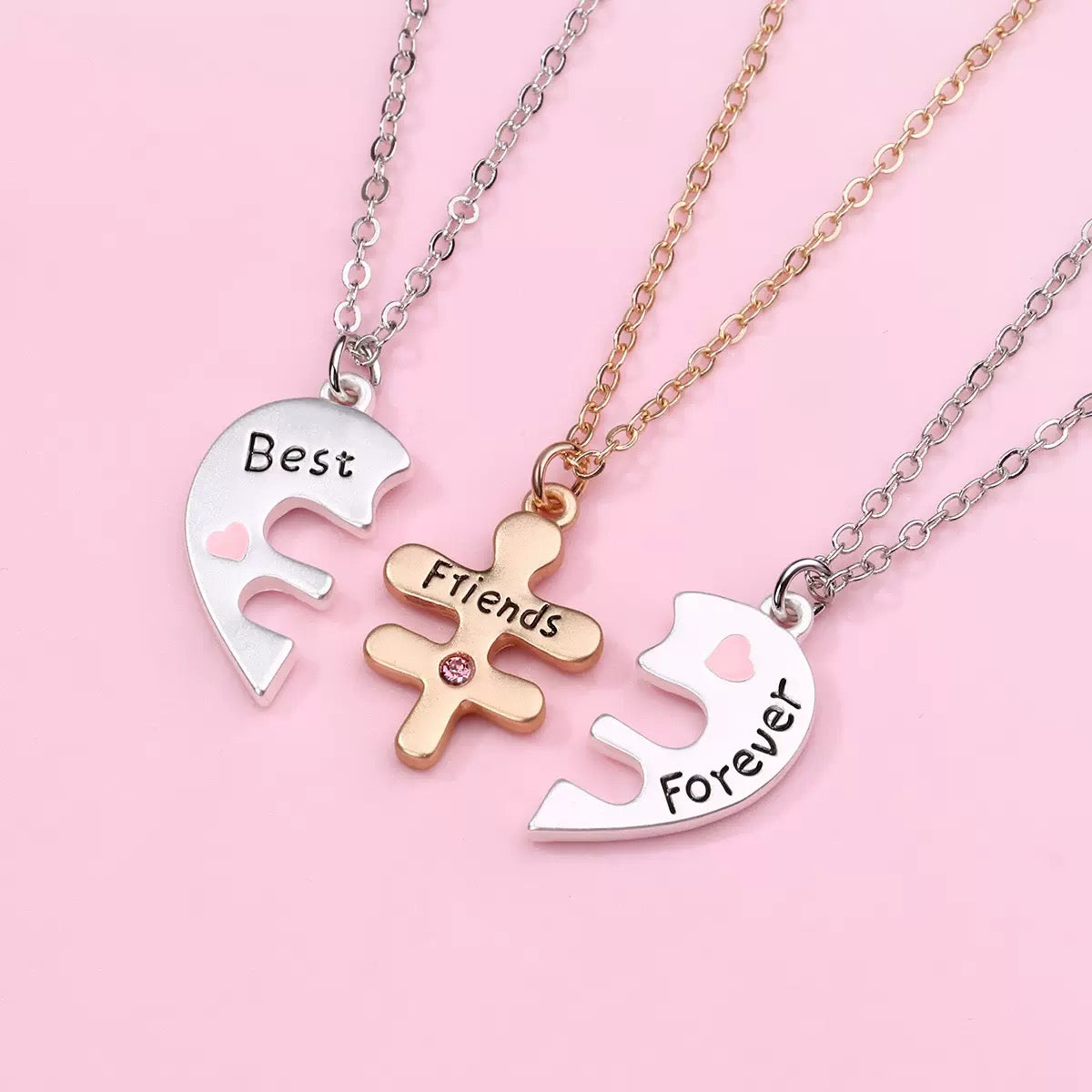 Best Friends Forever Puzzle Heart Necklace for 3