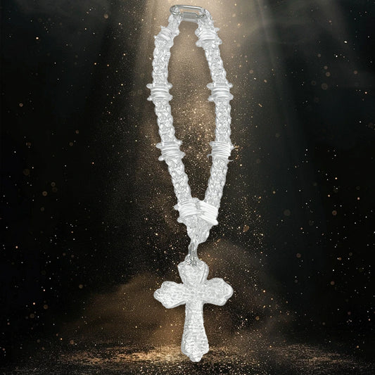 Clear Barbed Big Cross Link Necklace, X-Ray Chain Choker with Large Cross Pendant, Streetwear Chain for Birthday Gifts