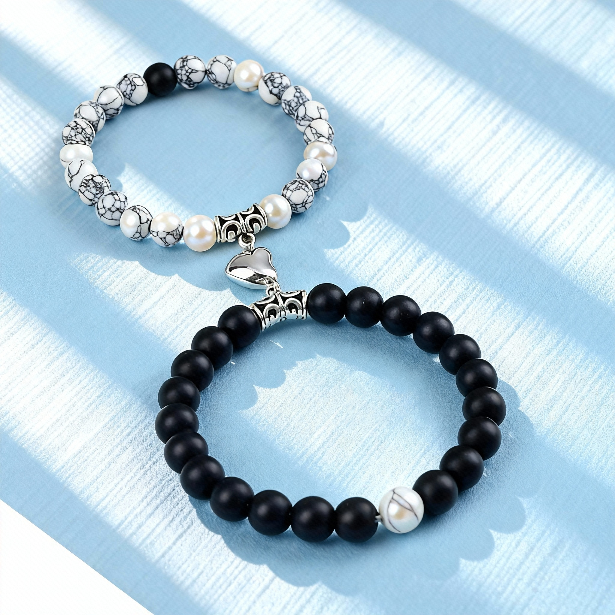 Natural Beads BFF Heart Bracelet