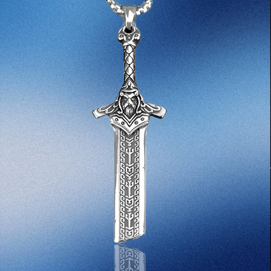 Men's Viking Sword Necklace, Stainless Steel Warrior Knight Sword Pendant, Norse Mythology Viking Jewelry for Men Women