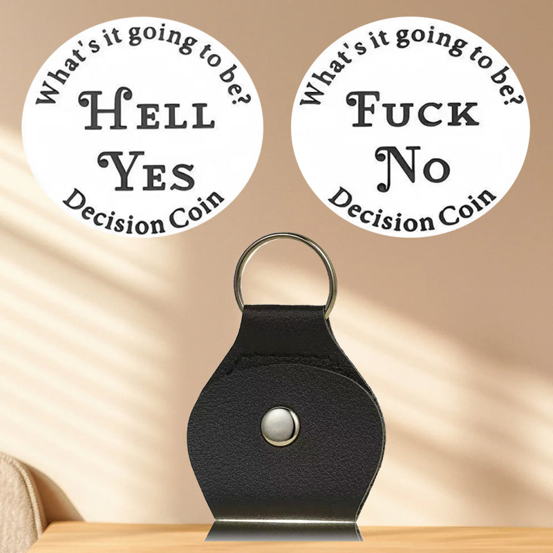 Hell Yes Fuck No Decision Coin with Leather Keychain Holder, Funny Decision Maker Coin for Dilemmas