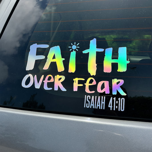 Holographic Reflective 'Faith Over Fear' Religious Car Sticker, Inspirational Truck Decal, Auto Window Decor for Cars Trucks