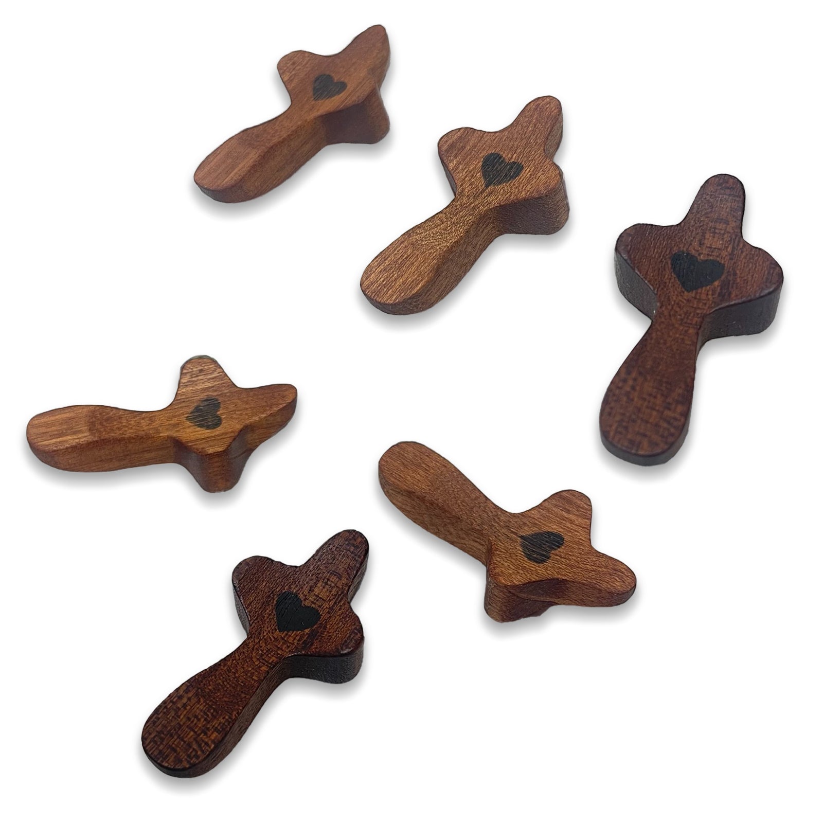 Handmade 10Pcs Wooden Cross Fidget Bulk with Organza Bags - Stress Relief Pocket Cross My Heart for Christian