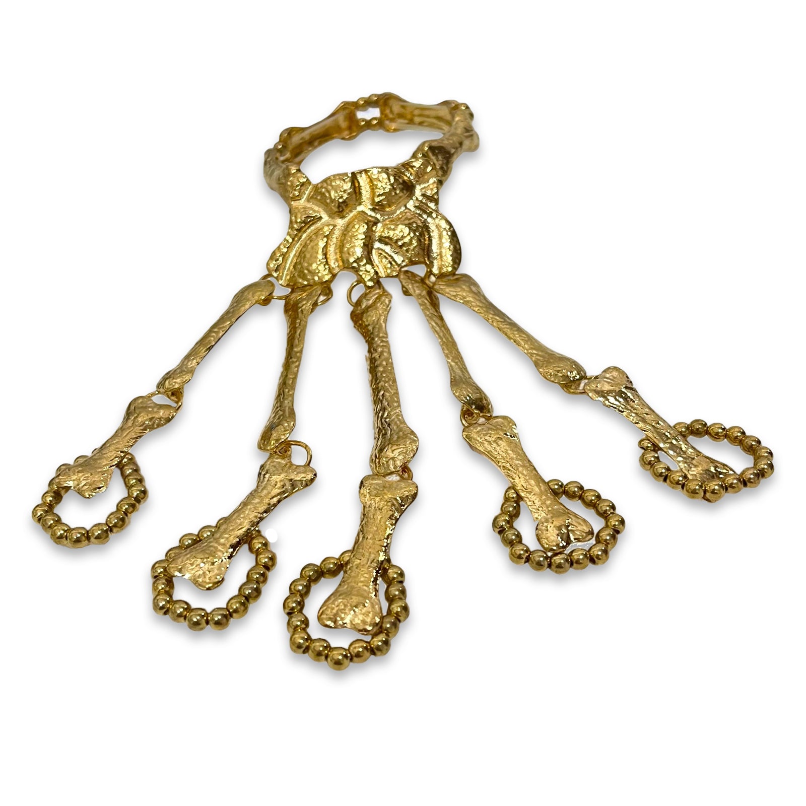 Gold Skeleton Hand Bone Bracelet with Ring,Skeleton Hand Bracelet, Gothic Punk Exaggerated Metal Skull Wristband