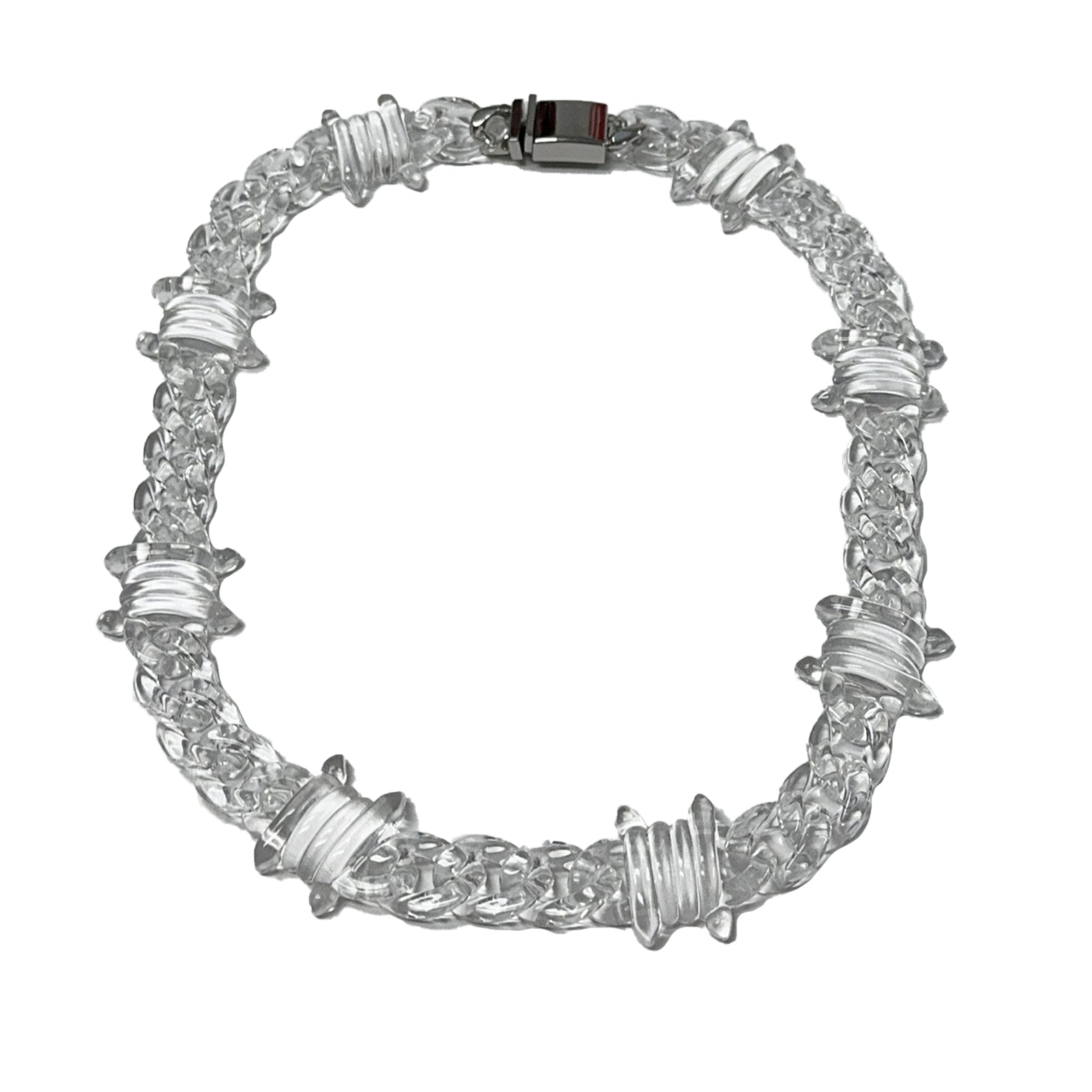 Clear Acrylic Barbed Wire Chain Necklace, Punk Gothic Statement Jewelry with Transparent Links