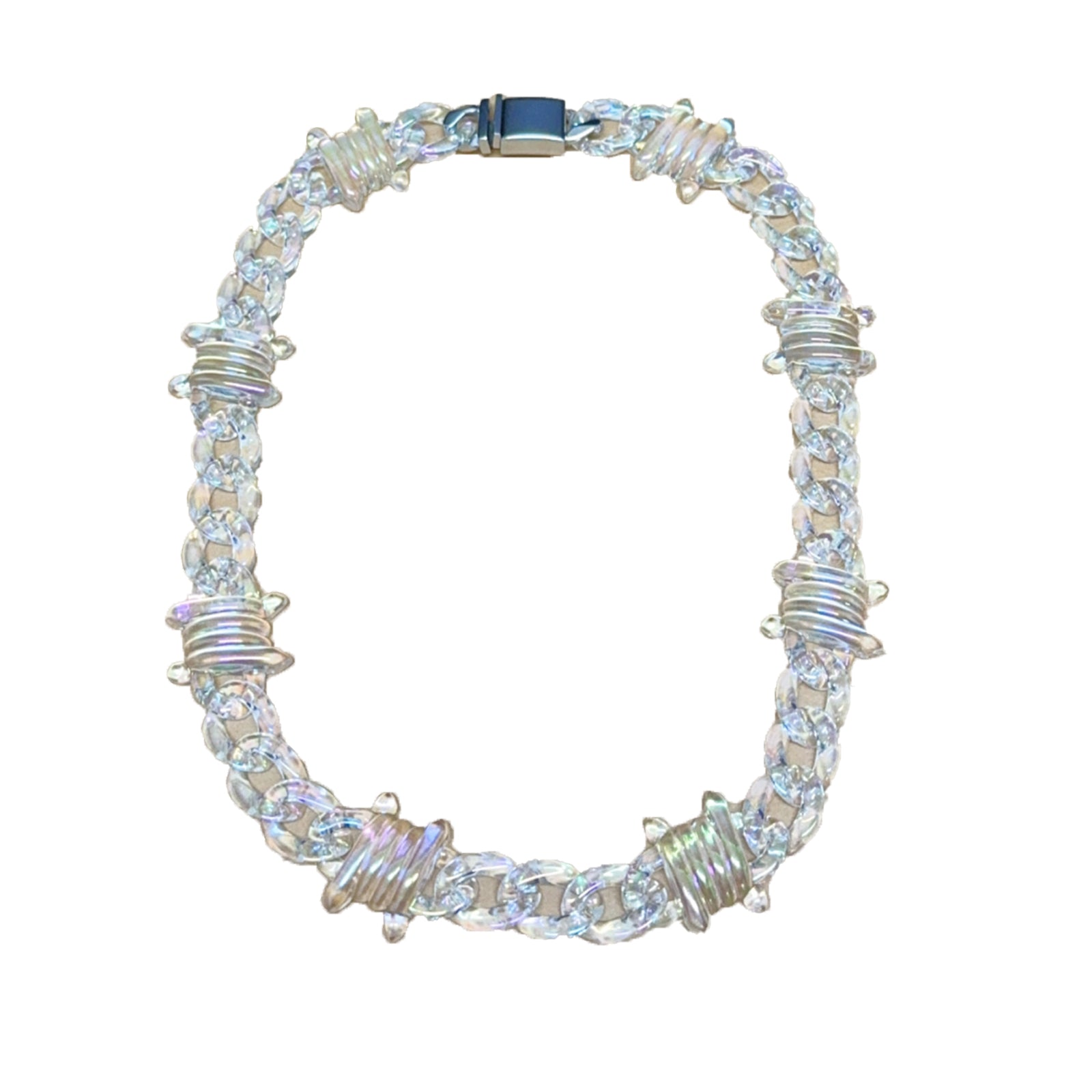 Clear Acrylic Barbed Wire Chain Necklace, Punk Gothic Statement Jewelry with Transparent Links