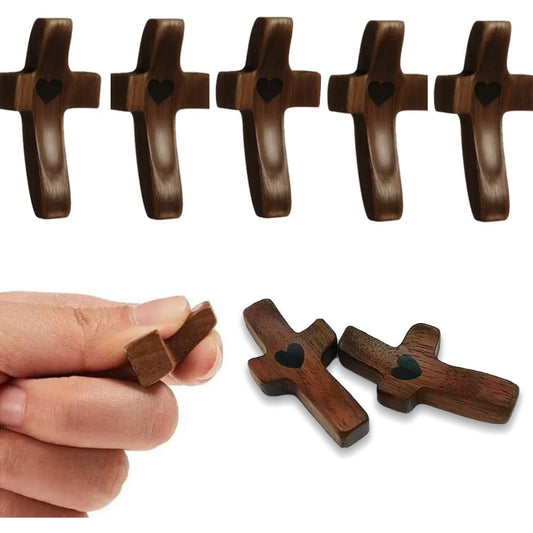 Handmade 10Pcs Wooden Cross Fidget Bulk with Organza Bags - Stress Relief Pocket Cross My Heart for Christian