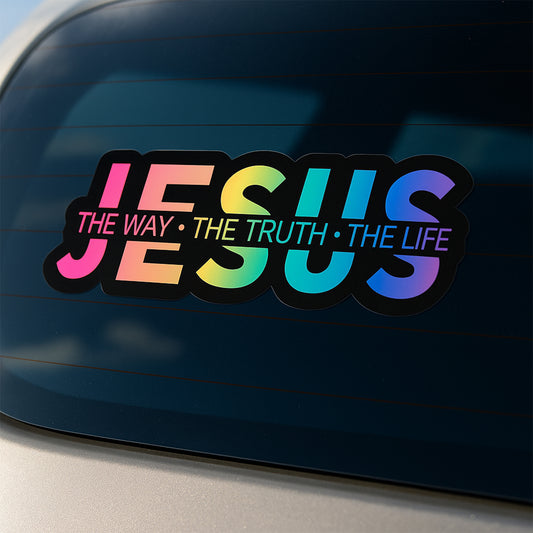 Holographic Reflective 'Jesus The Way The Truth The Life' Religious Car Sticker, Inspirational Truck Window Decal, Auto Decor for Cars Trucks