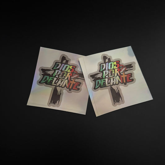 “DIOS POR DELANTE” Cross Rosary Religious Vinyl Sticker | Distressed Colorful Faith Decal  Fits Cars, Laptops & All Smooth Surfaces