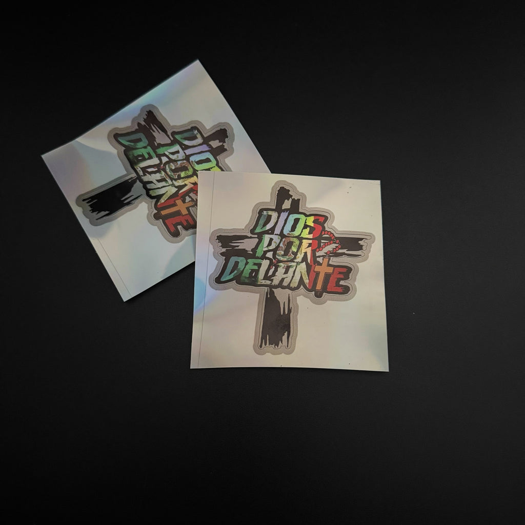 “DIOS POR DELANTE” Cross Rosary Sticker