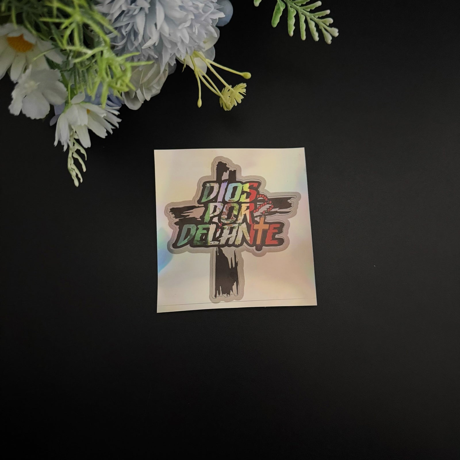 “DIOS POR DELANTE” Cross Rosary Sticker