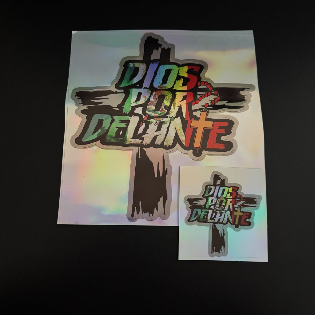 “DIOS POR DELANTE” Cross Rosary Sticker