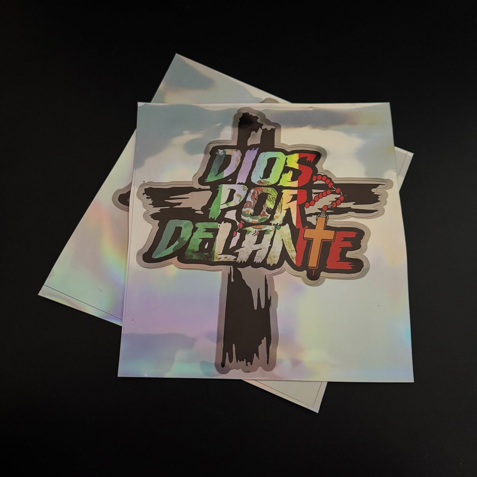 “DIOS POR DELANTE” Cross Rosary Sticker