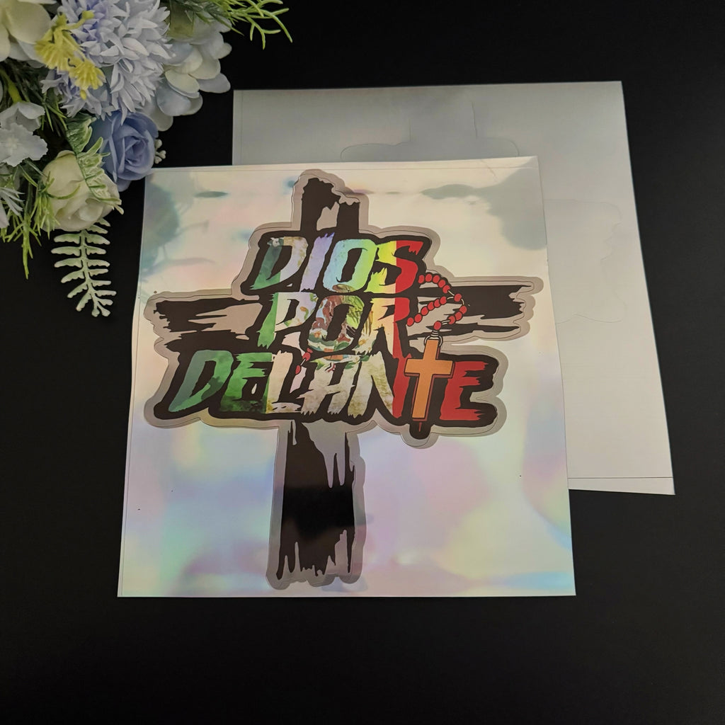 “DIOS POR DELANTE” Cross Rosary Sticker
