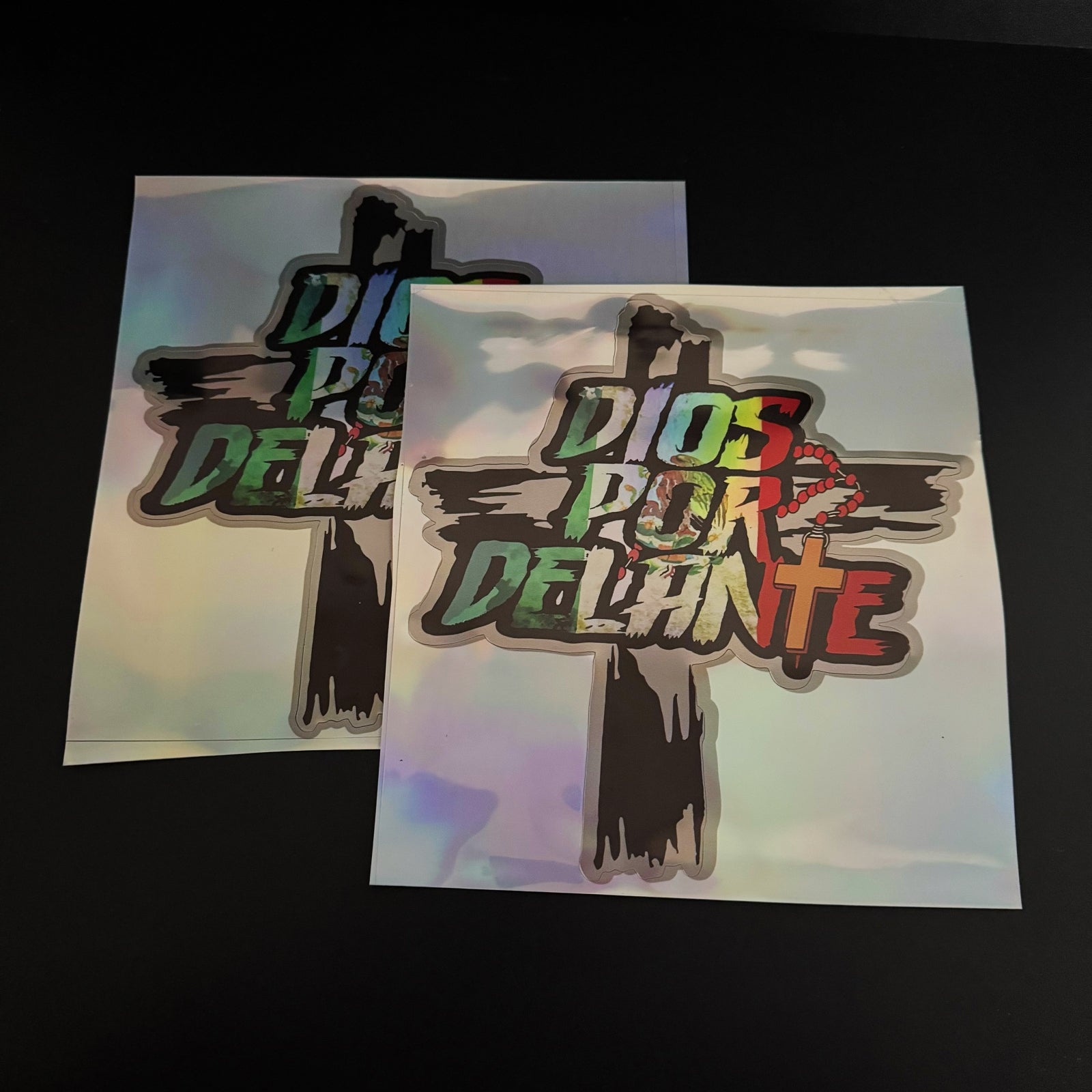“DIOS POR DELANTE” Cross Rosary Sticker