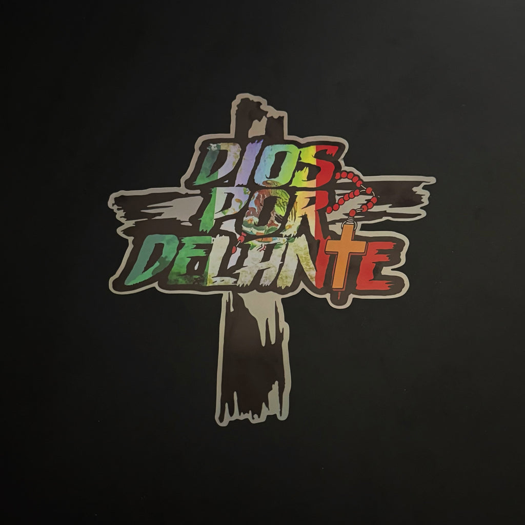 “DIOS POR DELANTE” Cross Rosary Sticker