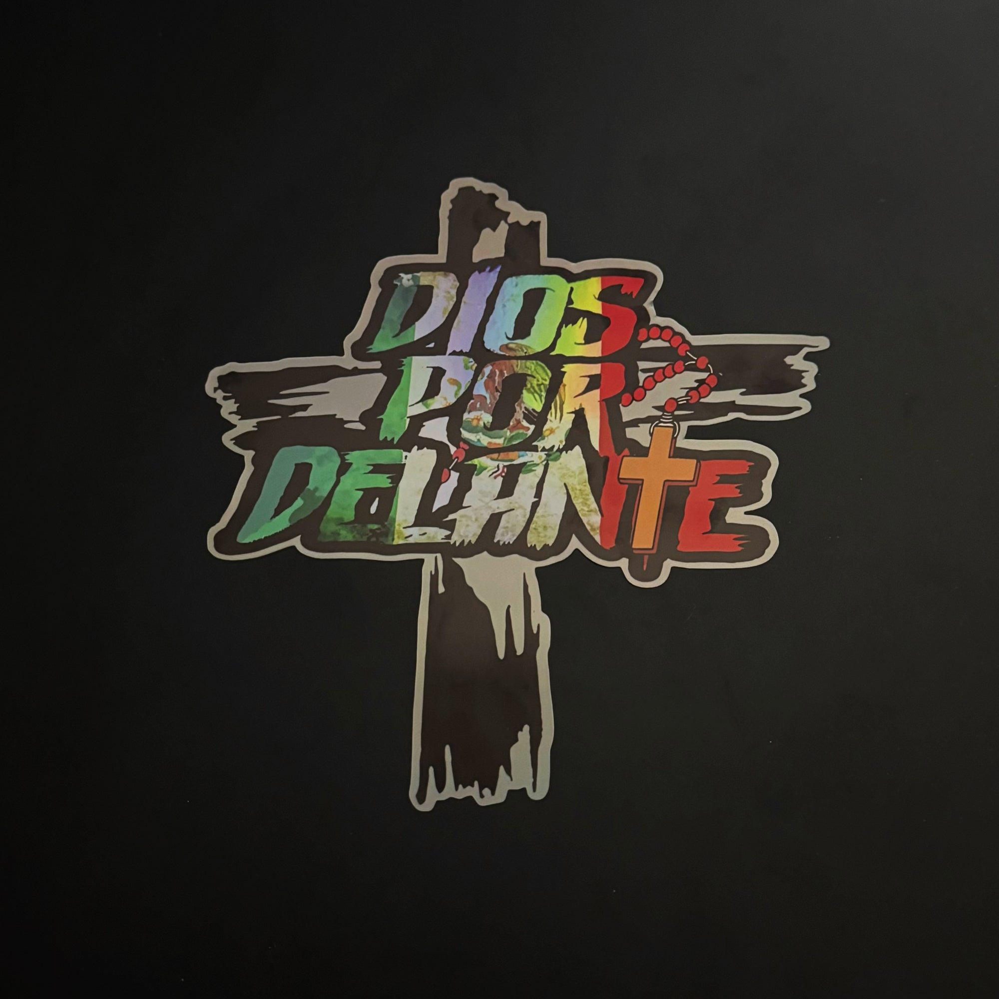 “DIOS POR DELANTE” Cross Rosary Sticker