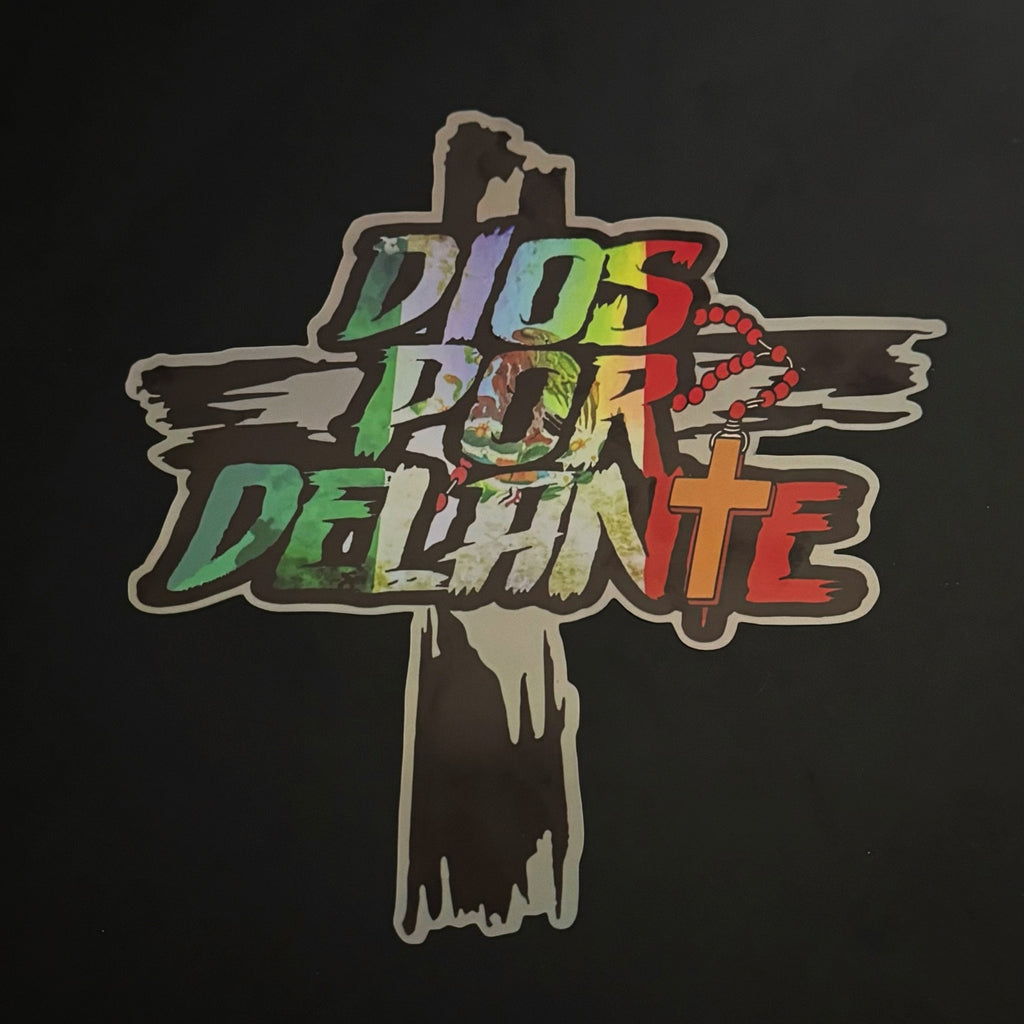 “DIOS POR DELANTE” Cross Rosary Sticker