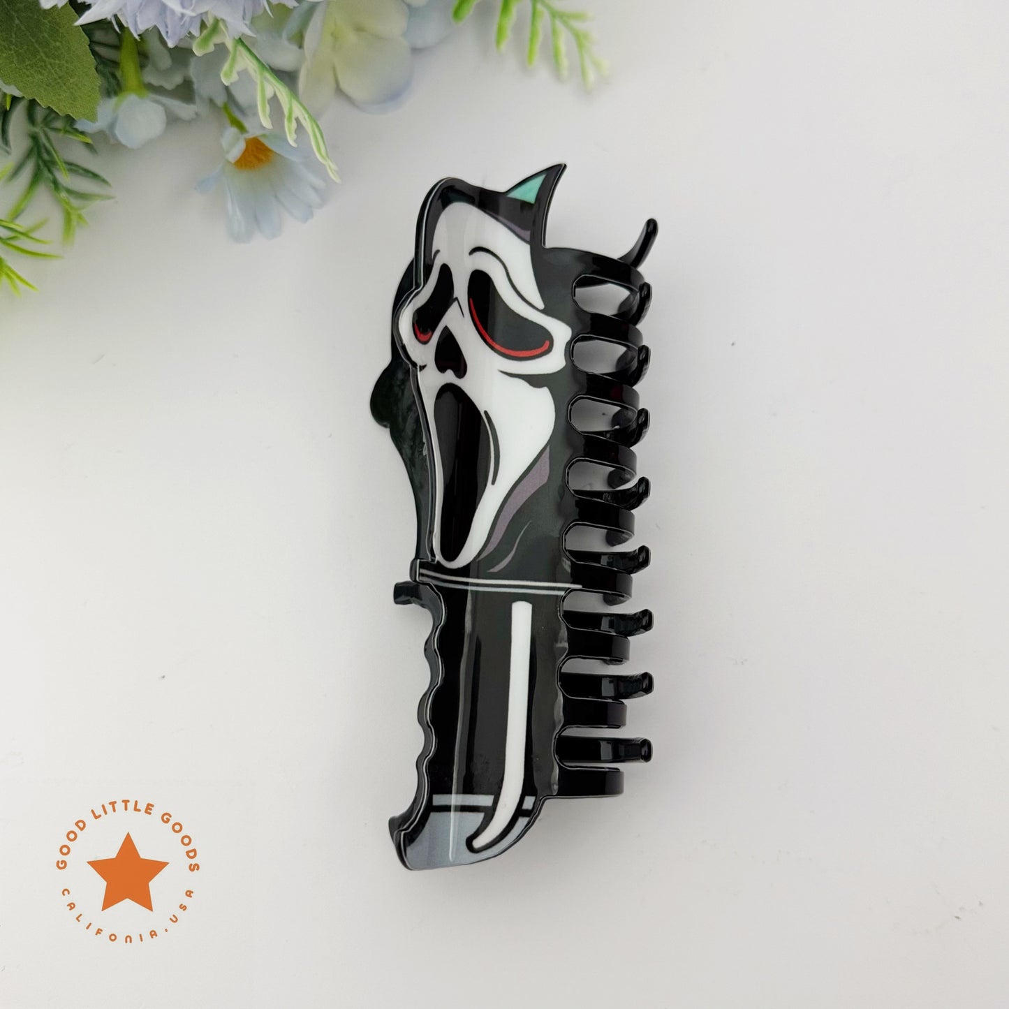Ghost Face Knife Fun Horror Character Double-Sided Plastic Claw Hair Clips