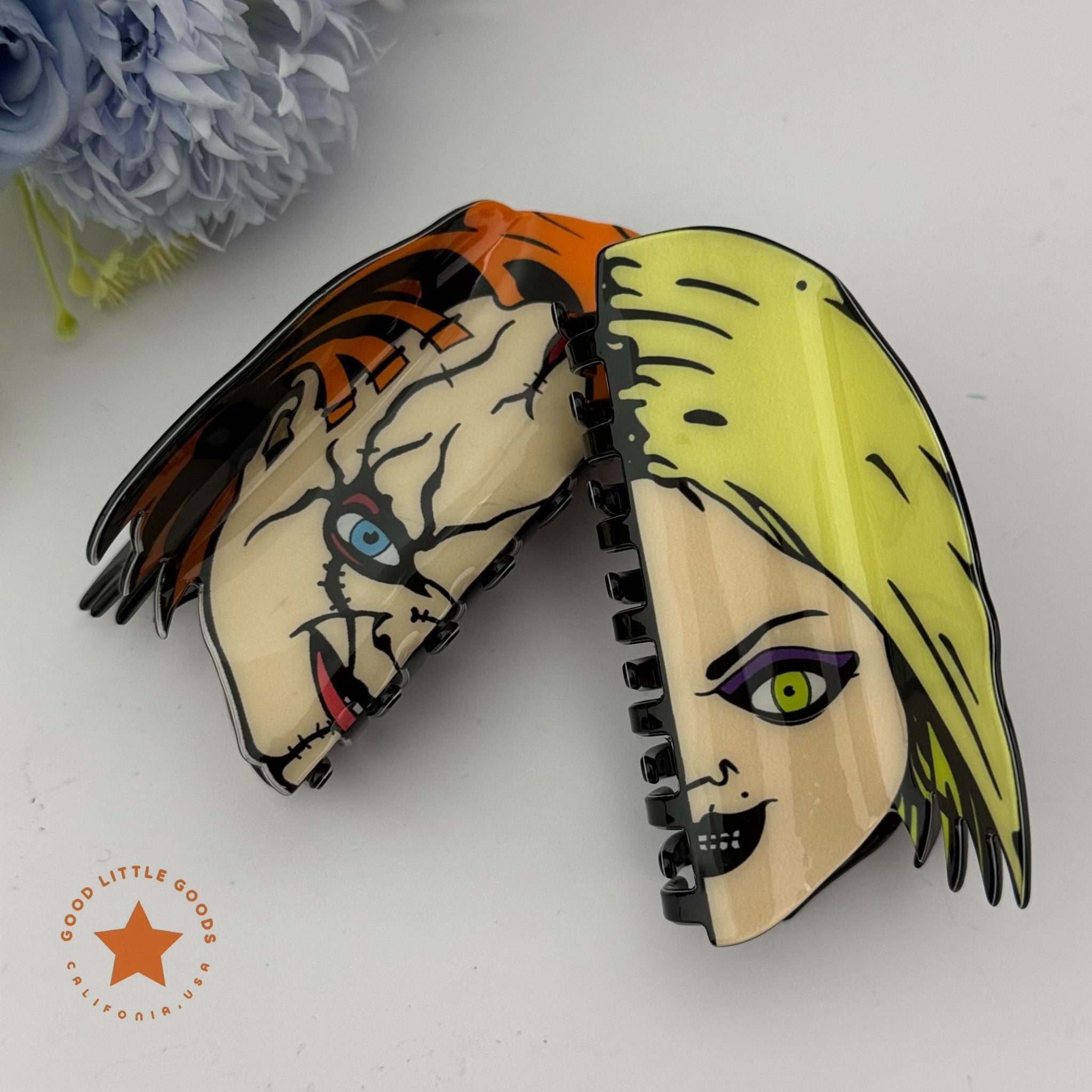 Chucky/Tiffany Fun Horror Character Double-Sided Plastic Claw Hair Clips