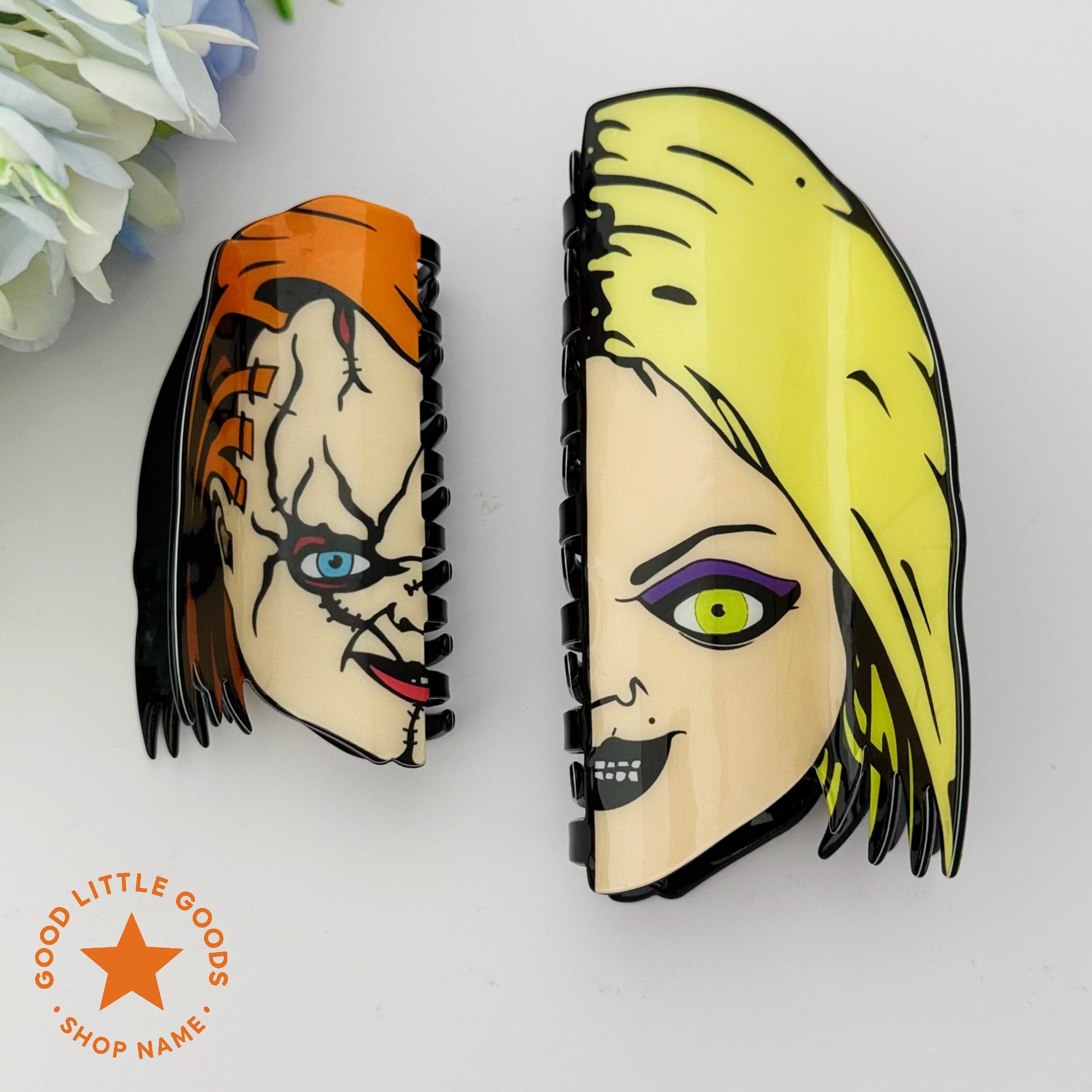 Oversized Gothic Horror IP Hair Clips Set (Michael Myers/Chucky & Tiffany/Scream Ghostface) | Dark Edgy Themed Hair Accessories