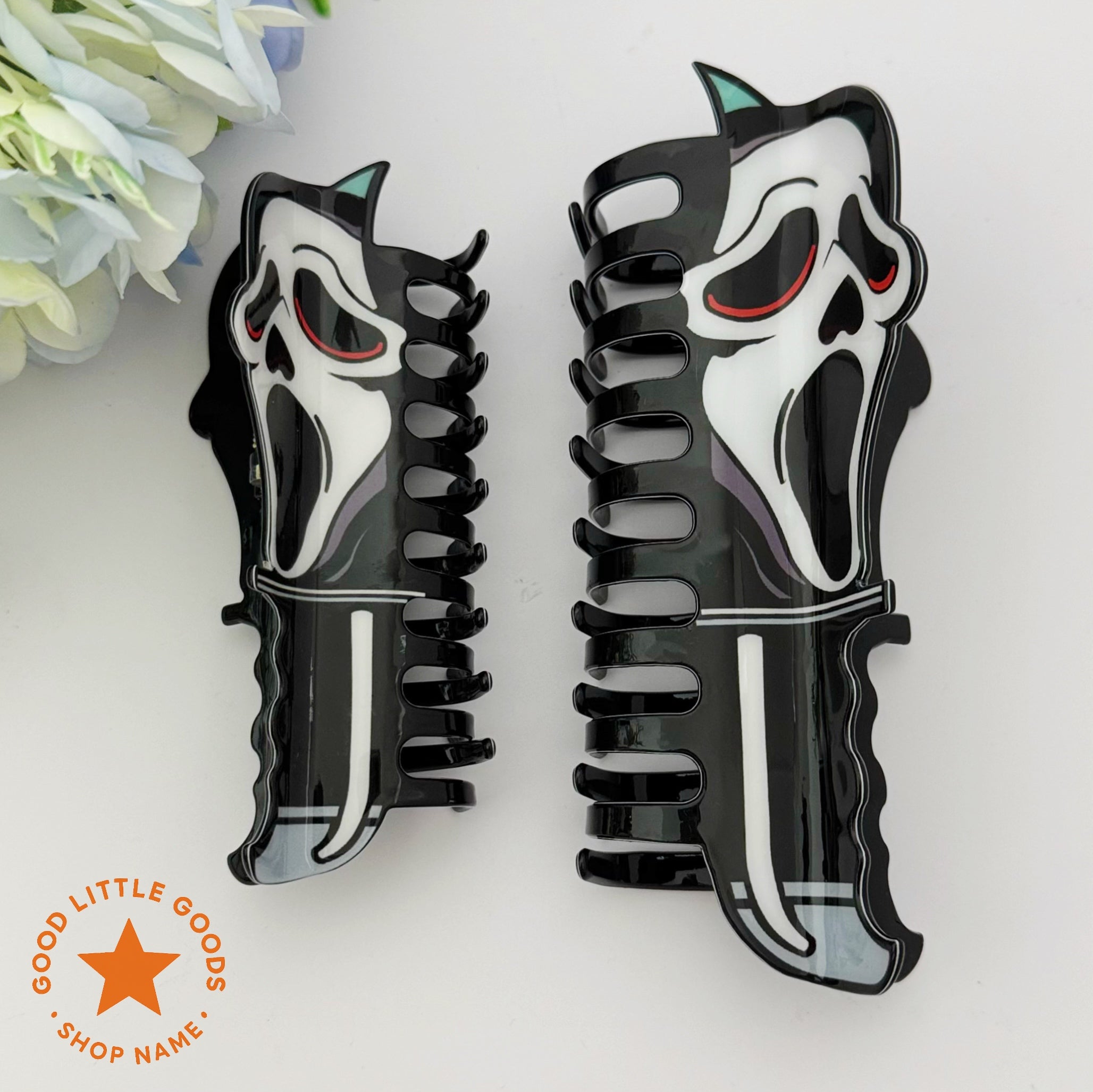 Oversized Gothic Horror IP Hair Clips Set (Michael Myers/Chucky & Tiffany/Scream Ghostface) | Dark Edgy Themed Hair Accessories