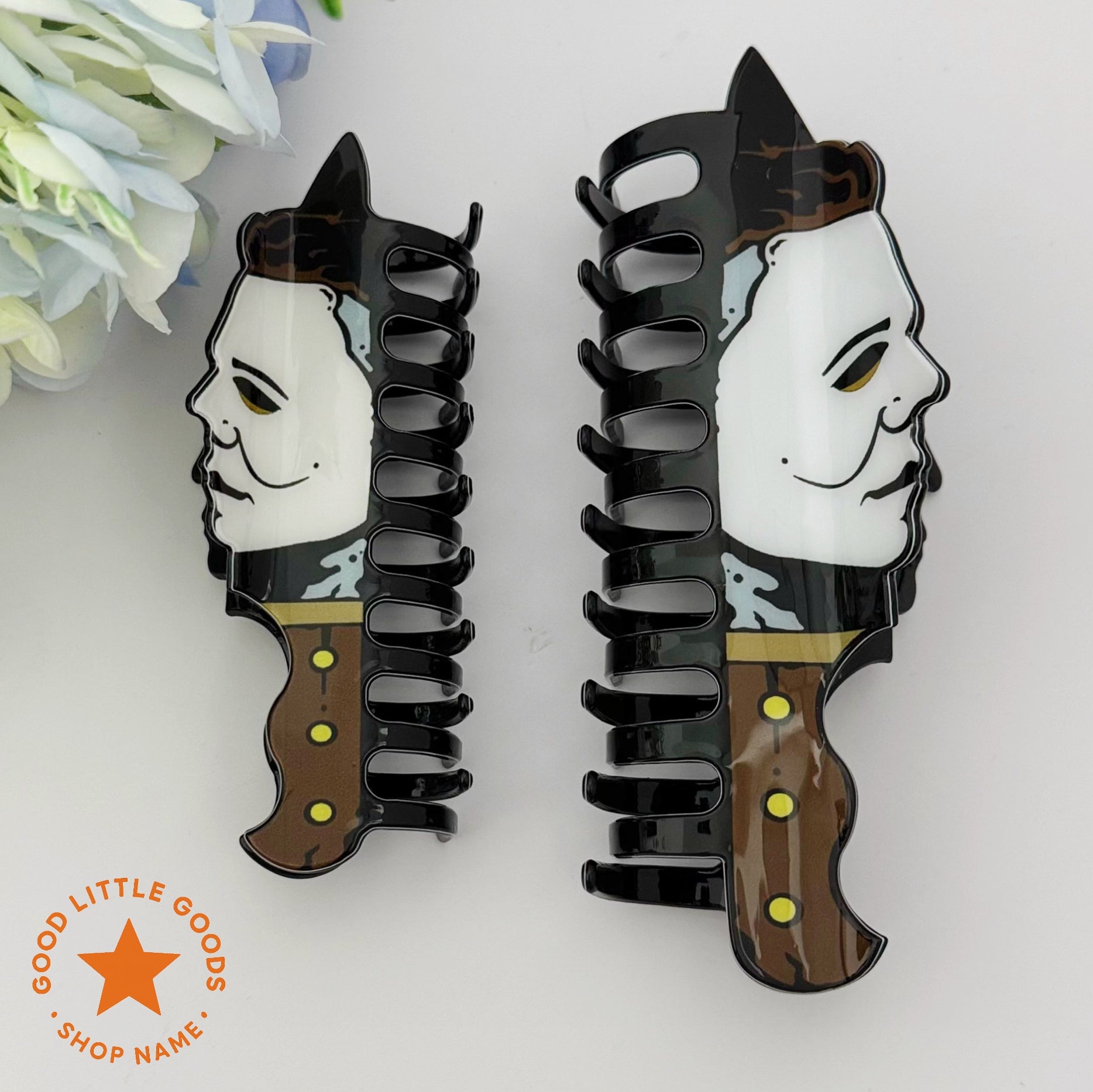 Oversized Gothic Horror IP Hair Clips Set (Michael Myers/Chucky & Tiffany/Scream Ghostface) | Dark Edgy Themed Hair Accessories