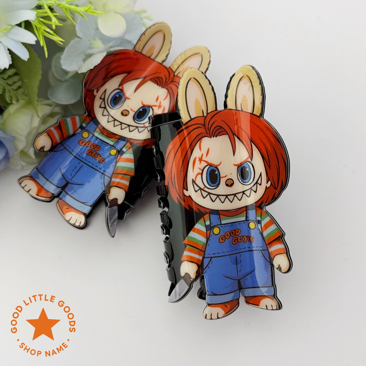 ChuckyBuu Horror Double-Sided Hair Claw Clips – Killer Doll Bunny Mix