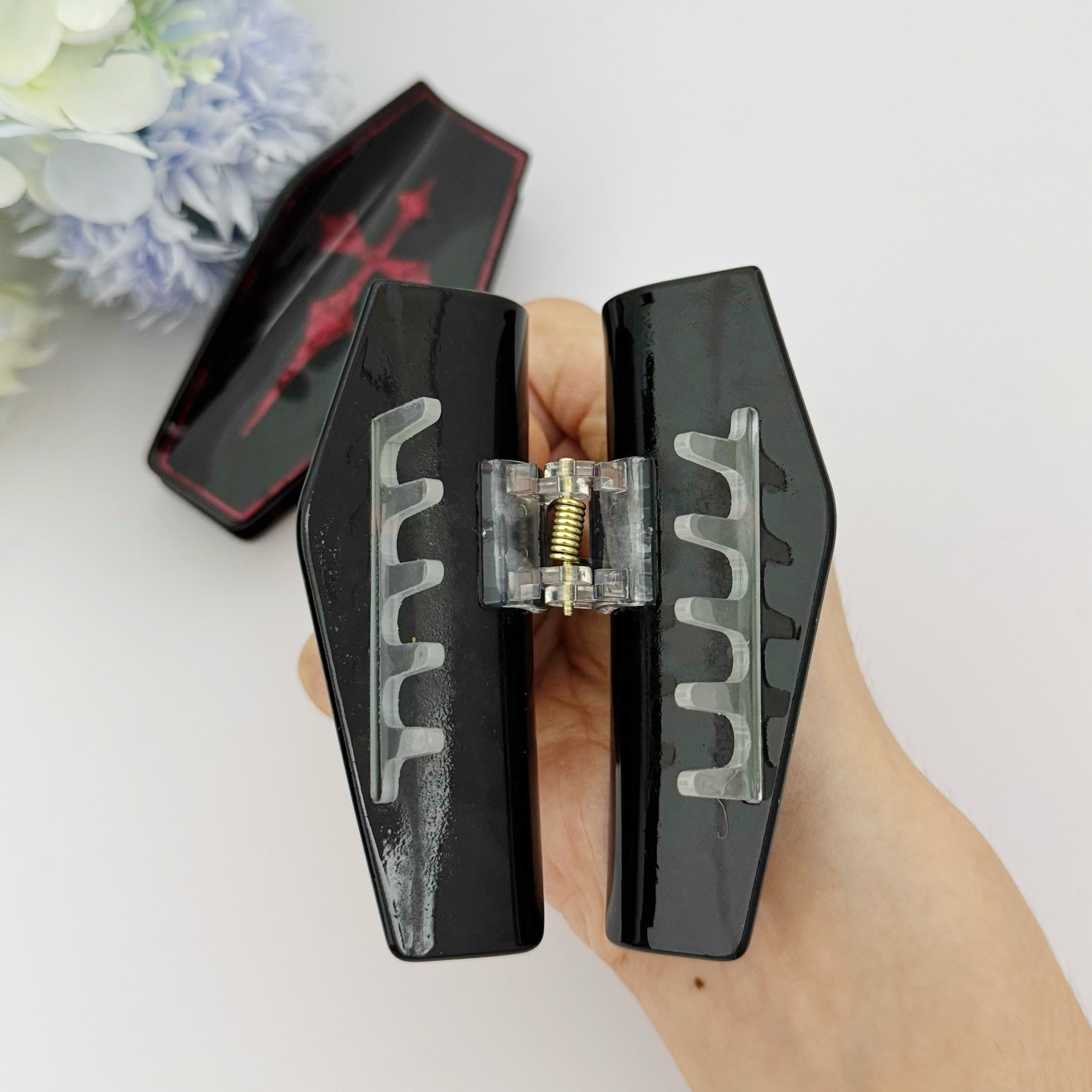 Gothic Coffin Cross Hair Clip ( 2 Colors available)