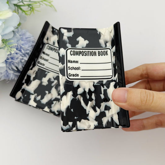 Vintage Composition Book Shaped Hair Clip | Black & White Marble Campus-Style Hair Accessory for Daily Casual Styling