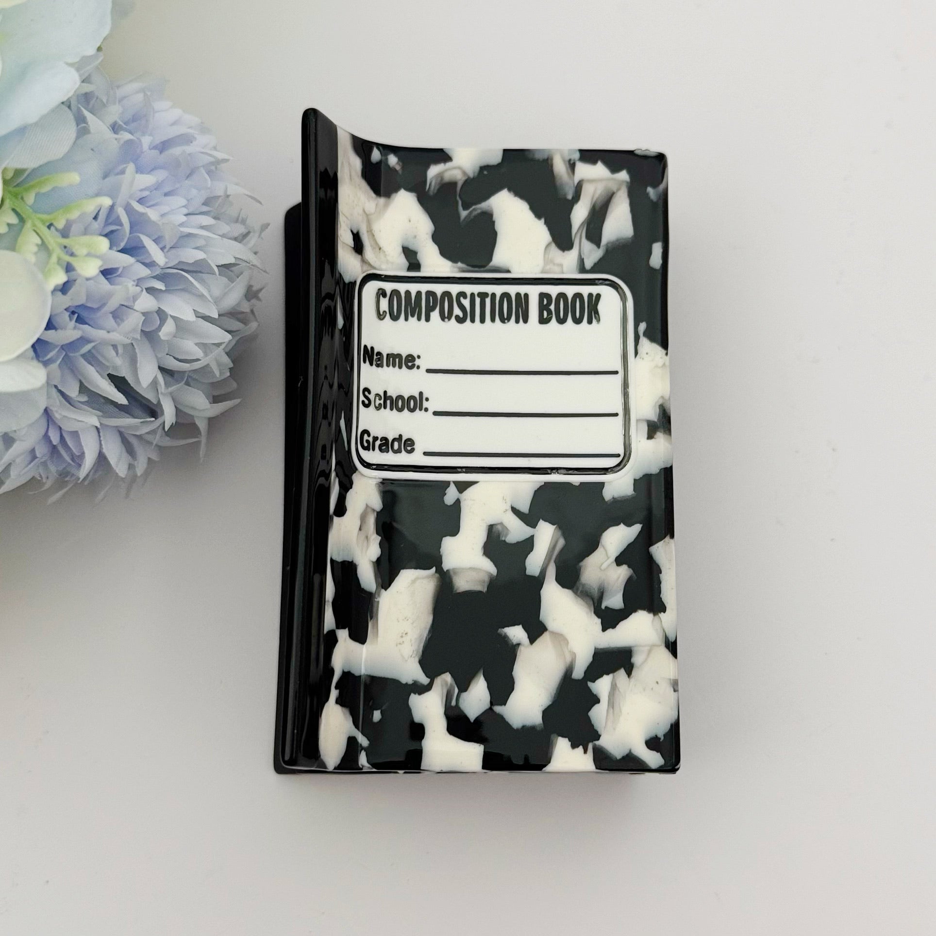 Vintage Composition Book Shaped Hair Clip | Black & White Marble Campus-Style Hair Accessory for Daily Casual Styling