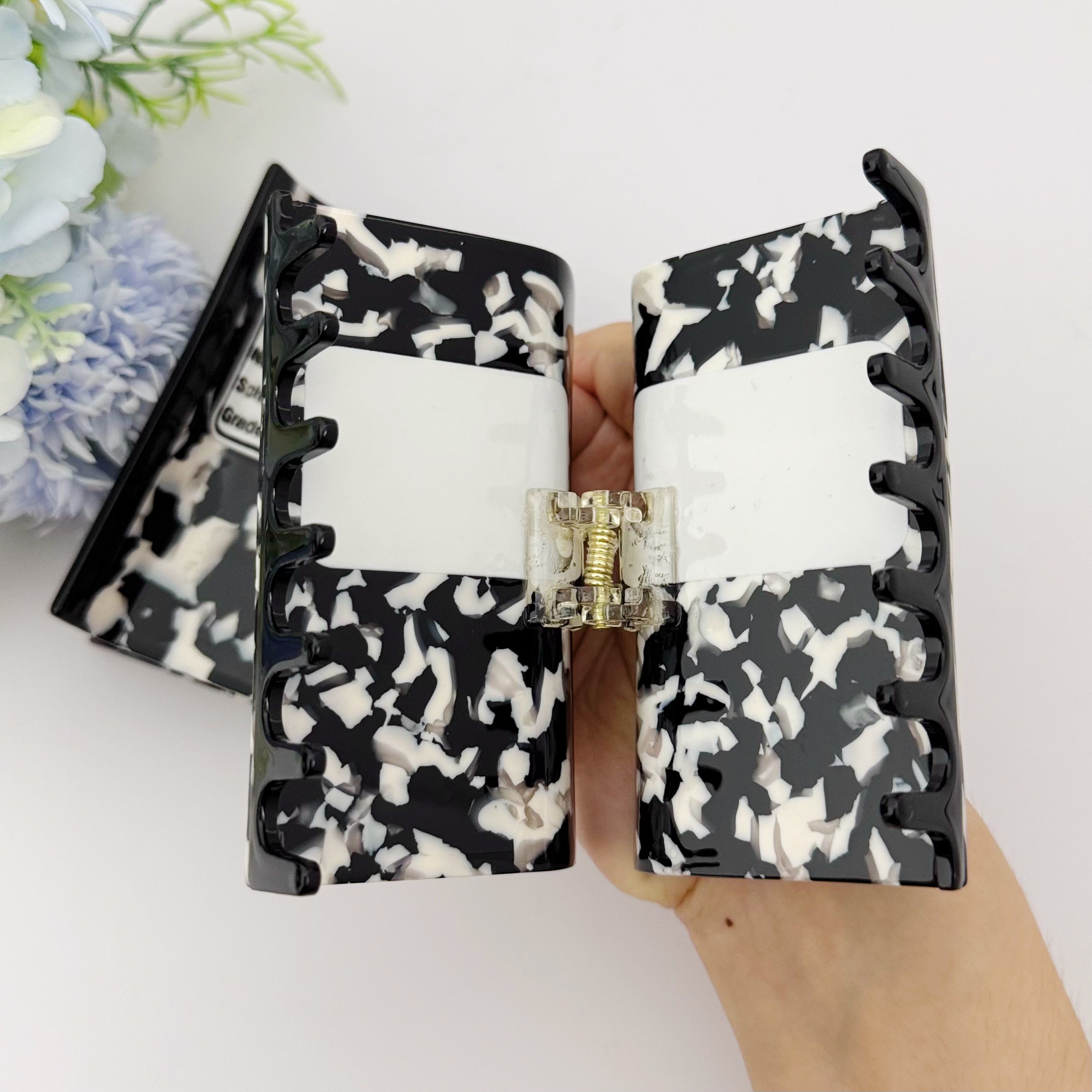 Vintage Composition Book Shaped Hair Clip | Black & White Marble Campus-Style Hair Accessory for Daily Casual Styling