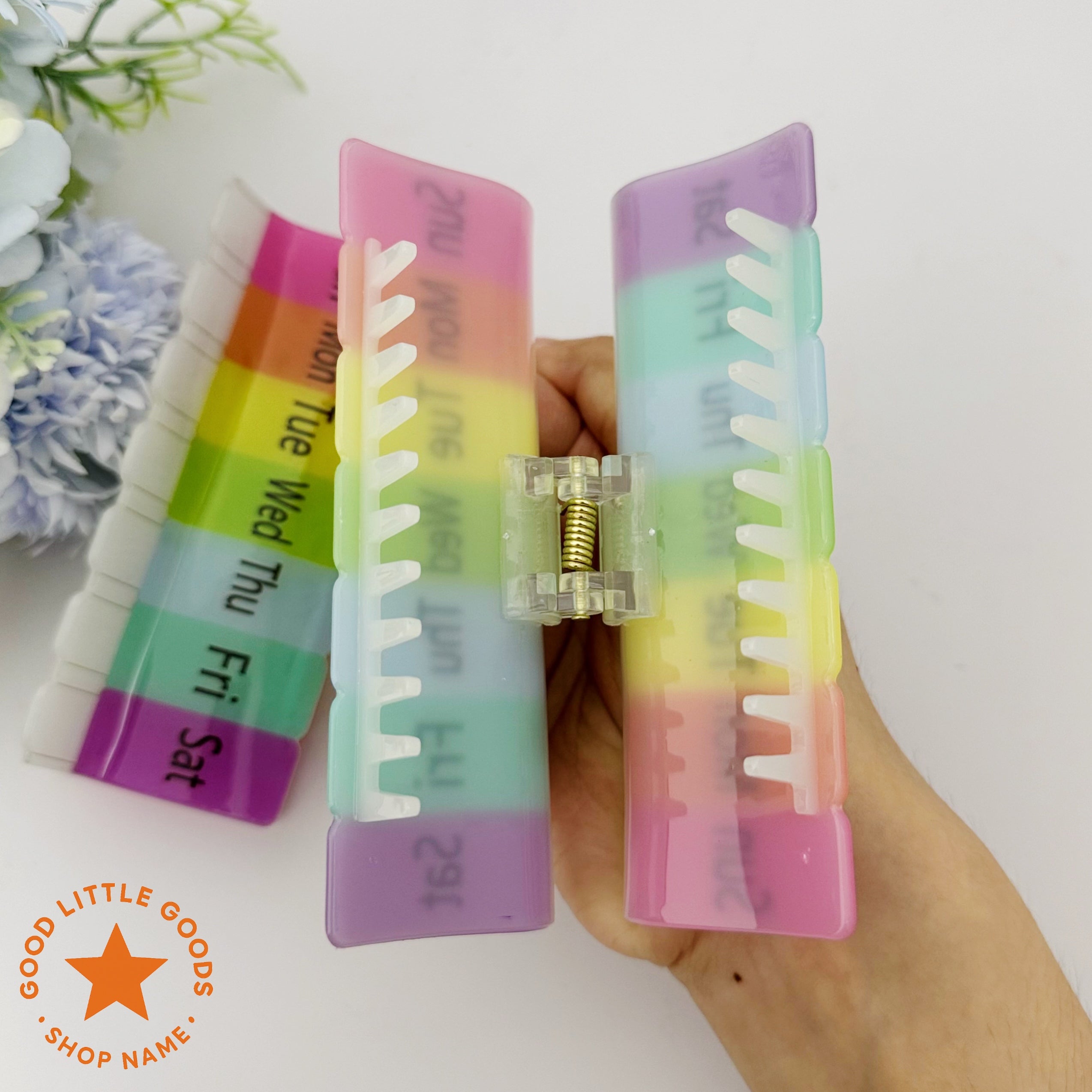 Weekly Rainbow Pill Organizer Hair Clip
