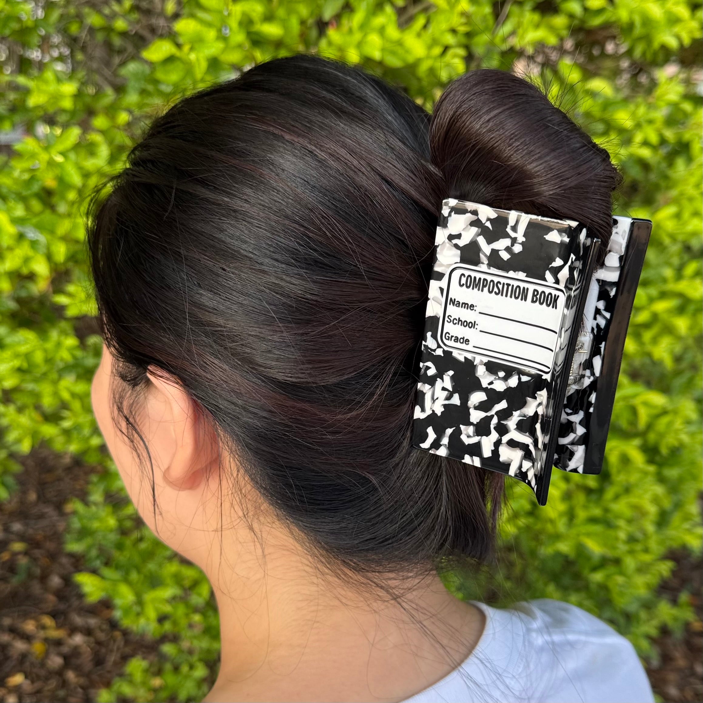 Vintage Composition Book Shaped Hair Clip | Black & White Marble Campus-Style Hair Accessory for Daily Casual Styling