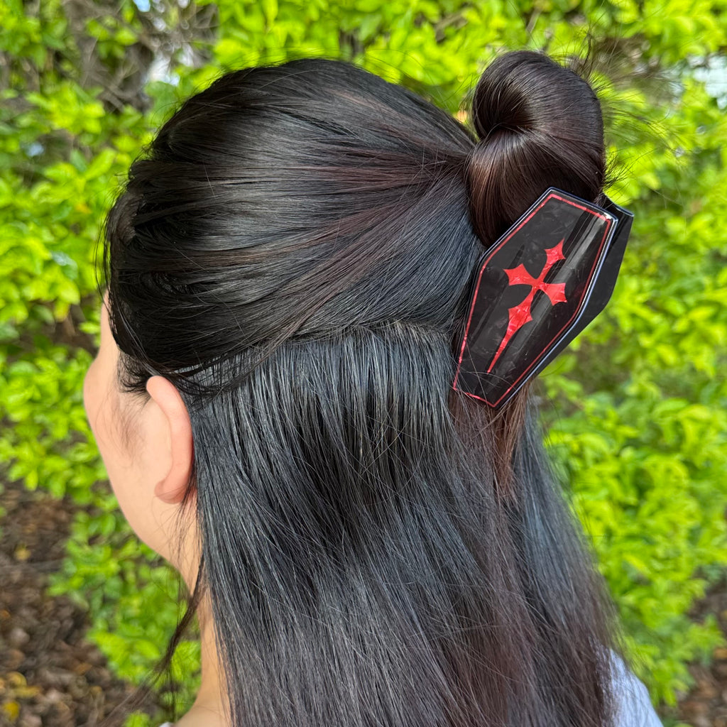 Gothic Coffin Cross Hair Clip ( 2 Colors available)