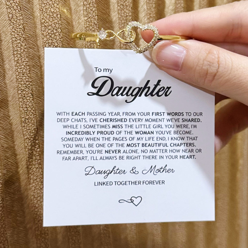To My Daughter Infinity Heart Bracelet, Sparkling Cubic Zirconia Inlaid Adjustable Bracelet with Heartfelt Message Card, Gift from Mom/Dad for Daughter Birthday Graduation Christmas