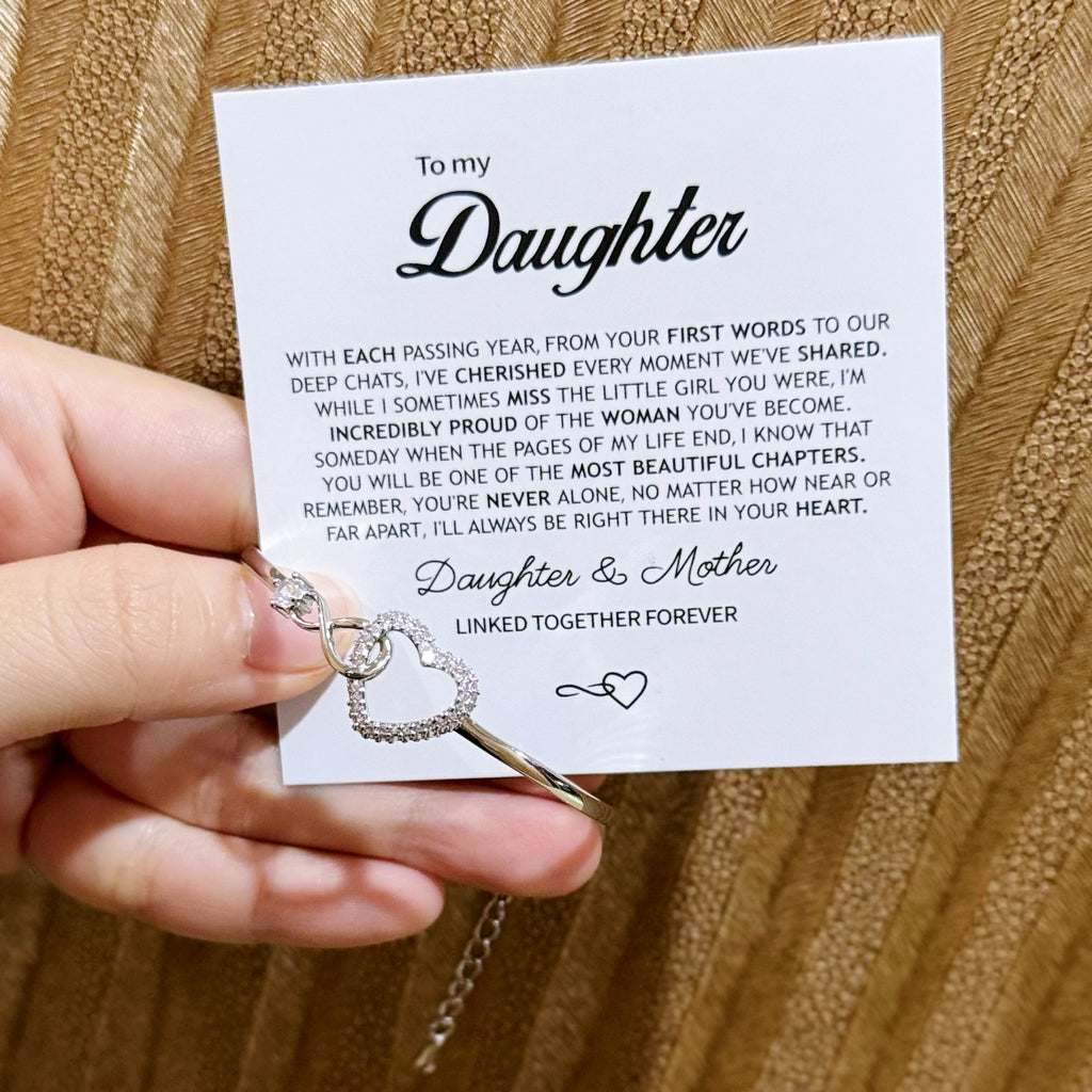 To My Daughter Infinity Heart Bracelet, Sparkling Cubic Zirconia Inlaid Adjustable Bracelet with Heartfelt Message Card, Gift from Mom/Dad for Daughter Birthday Graduation Christmas