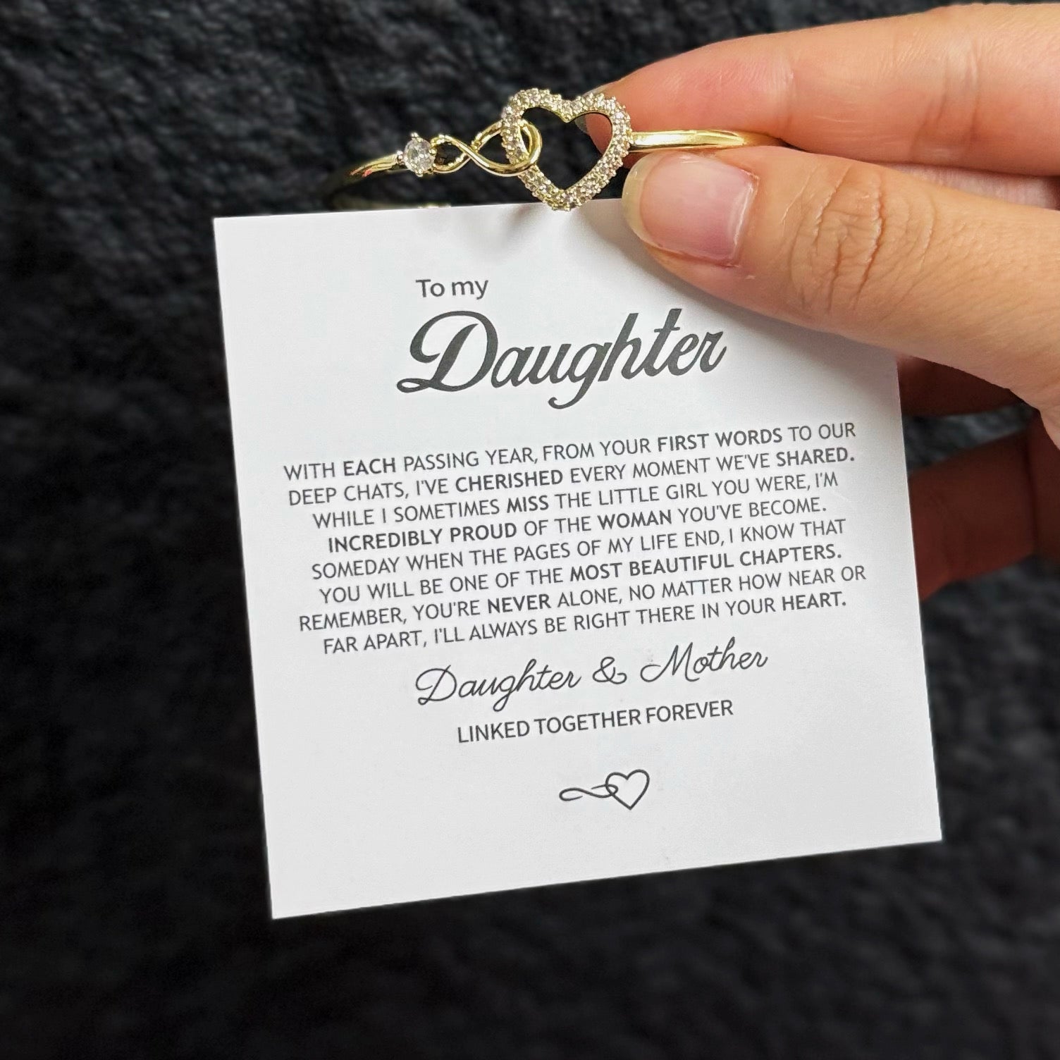 To My Daughter Infinity Heart Bracelet, Sparkling Cubic Zirconia Inlaid Adjustable Bracelet with Heartfelt Message Card, Gift from Mom/Dad for Daughter Birthday Graduation Christmas