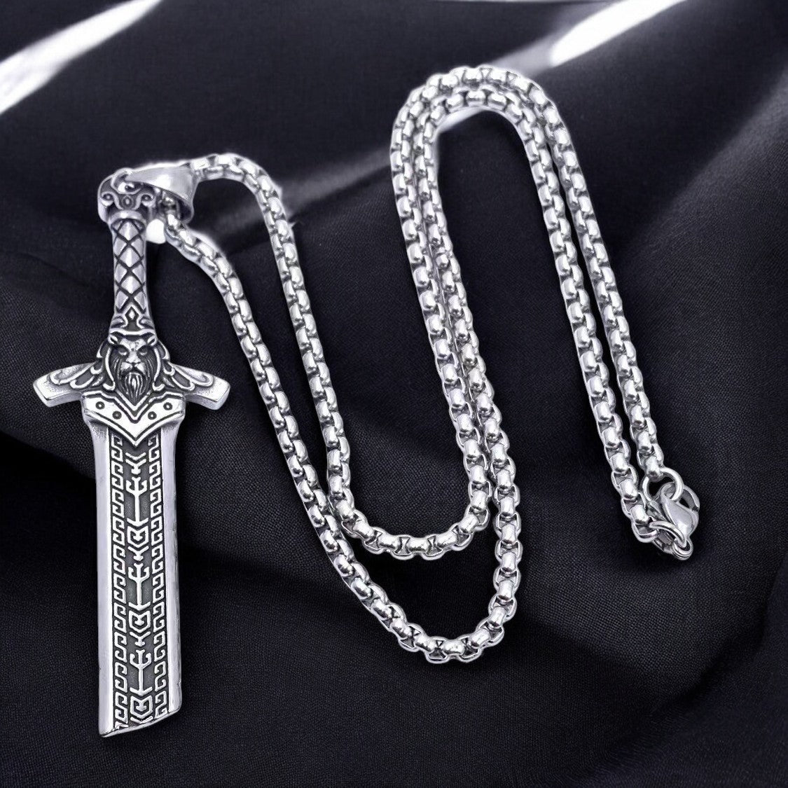 Men's Viking Sword Necklace, Stainless Steel Warrior Knight Sword Pendant, Norse Mythology Viking Jewelry for Men Women