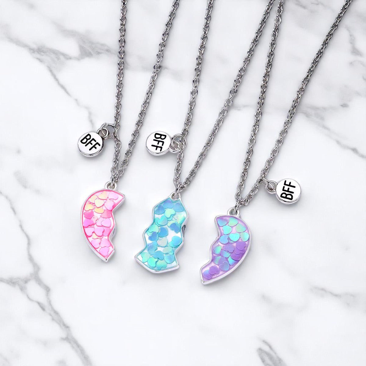 Pink+Blue+Purple Heart Necklace for 3