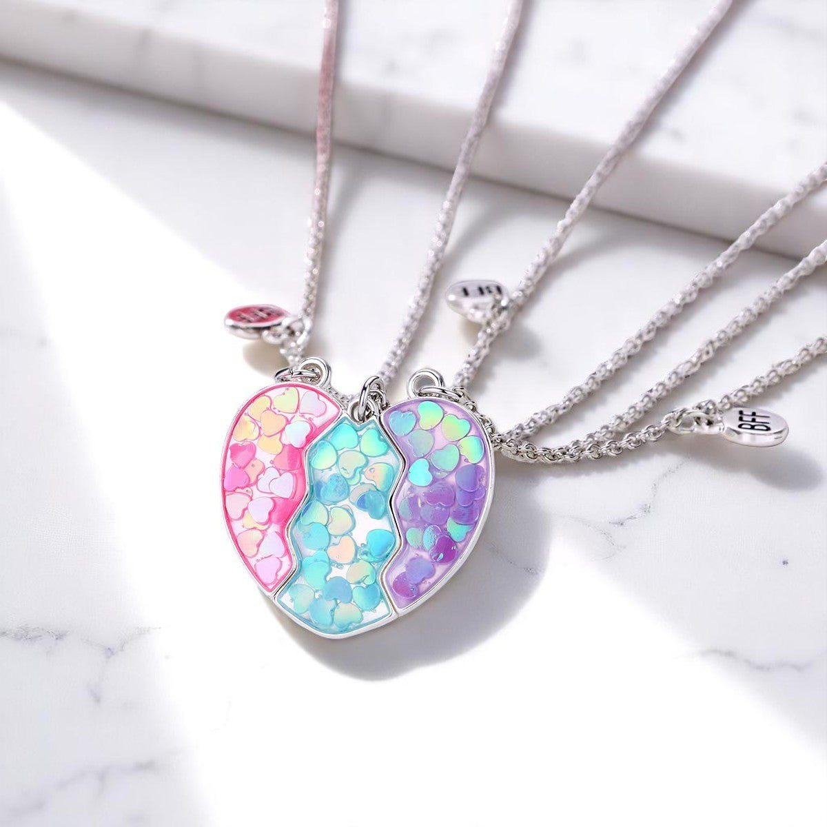 Pink+Blue+Purple Heart Necklace for 3
