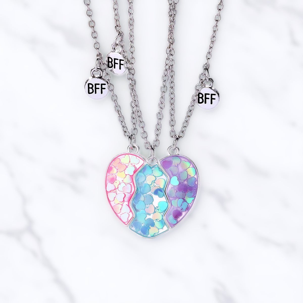 Pink+Blue+Purple Heart Necklace for 3