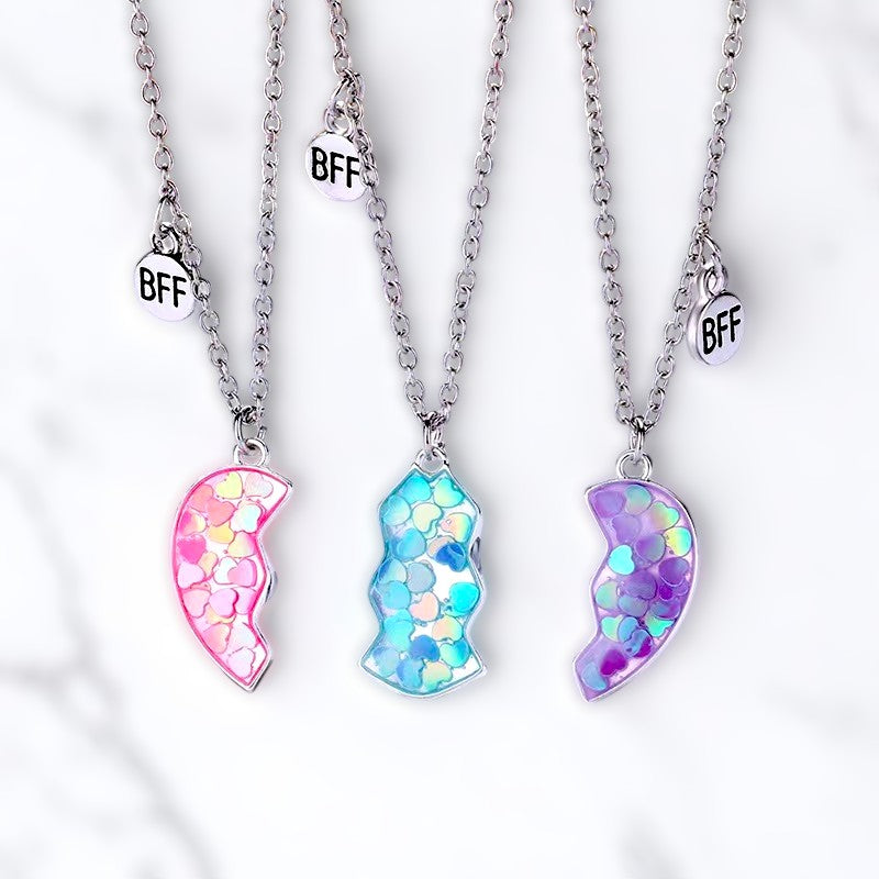 Pink+Blue+Purple Heart Necklace for 3