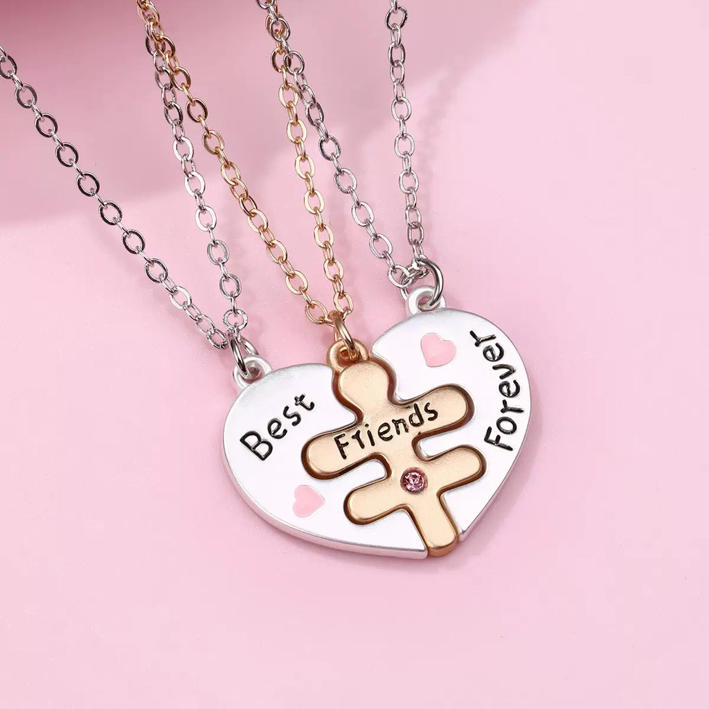 Best Friends Forever Puzzle Heart Necklace for 3
